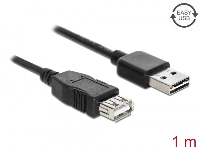 Delock Verlängerungskabel EASY-USB 2.0 Typ-A Stecker > USB 2.0 Typ-A Buchse schwarz 1 m