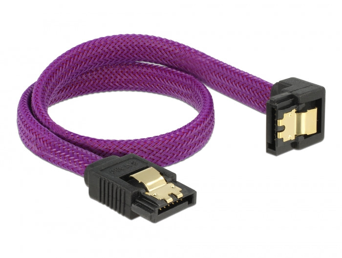 Delock SATA 6 Gb/s Kabel gerade auf unten gewinkelt 30 cm violett
