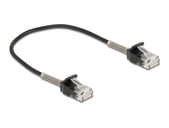 Delock Kabel RJ45 Stecker zu RJ45 Stecker mit Knickschutz Cat.6A 25 cm schwarz