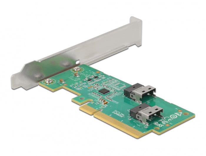 Delock PCI Express 4.0 x8 Karte zu 2 x intern SFF-8654 4i NVMe - Bifurcation - Low Profile Formfaktor