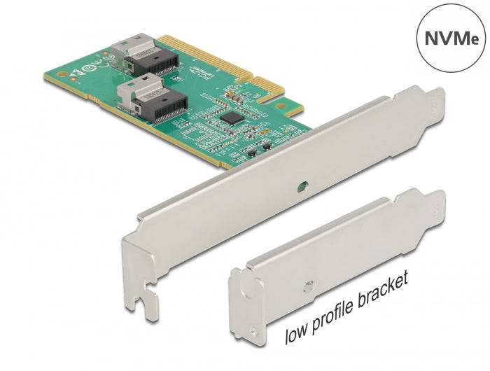 Delock PCI Express 4.0 x8 Karte zu 2 x intern SFF-8654 4i NVMe - Bifurcation - Low Profile Formfaktor