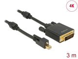 Delock Kabel mini DisplayPort 1.2 Stecker mit Schraube > DVI Stecker 4K Aktiv schwarz 3 m