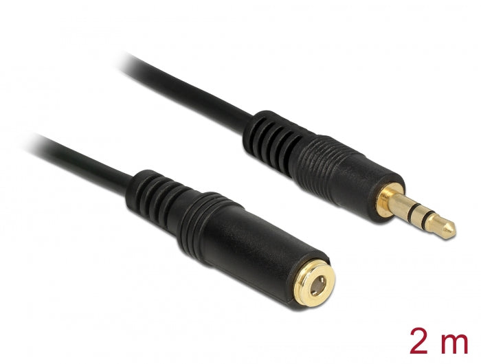Delock Klinkenverlängerungskabel 3,5 mm 3 Pin Stecker > Buchse 2 m schwarz