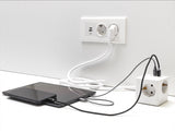 Delock Steckdosenwürfel mit Verlängerungskabel 3-fach mit Kindersicherung und USB Ladegerät, 1,5 m Kabel, weiß