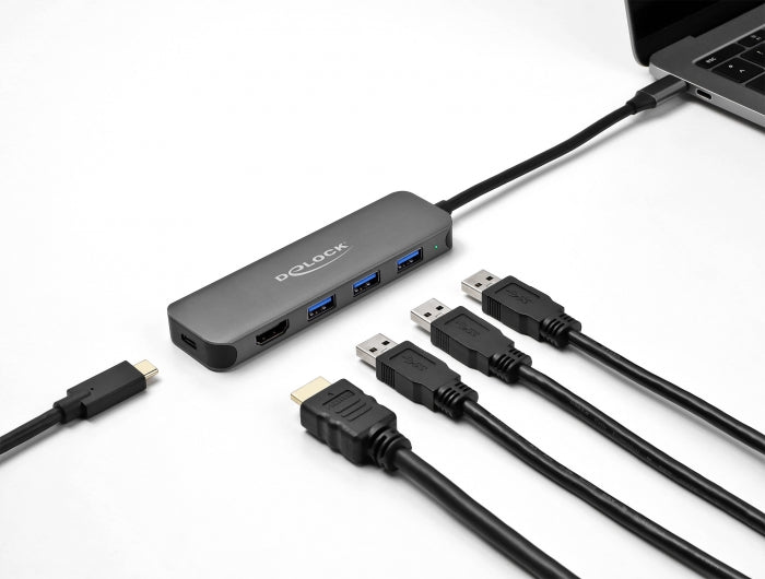 Delock 3 Port USB Hub und 4K HDMI Ausgang mit USB Type-C™ Anschluss und PD 85 Watt