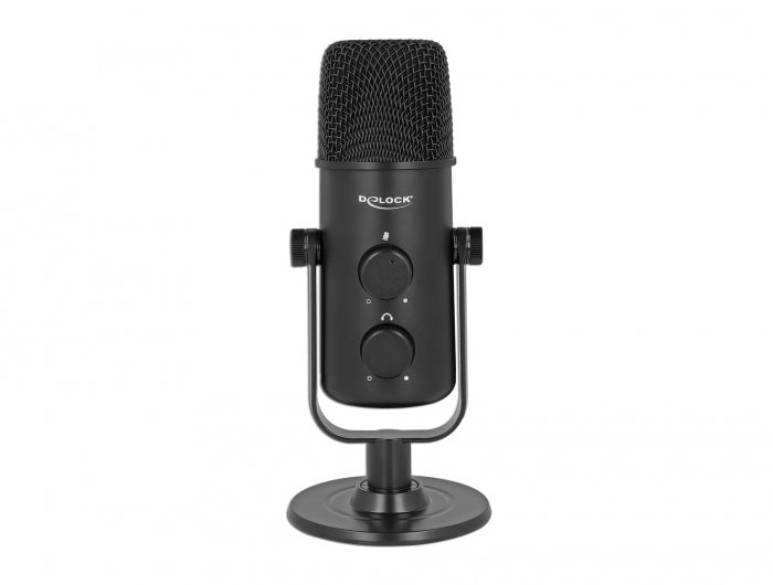 Delock Multifunktionales Doppelkapsel USB Mikrofon mit 3,5 mm Klinken Kopfhöreranschluss und Lautstärkeregler + Quick-Mute Funktion