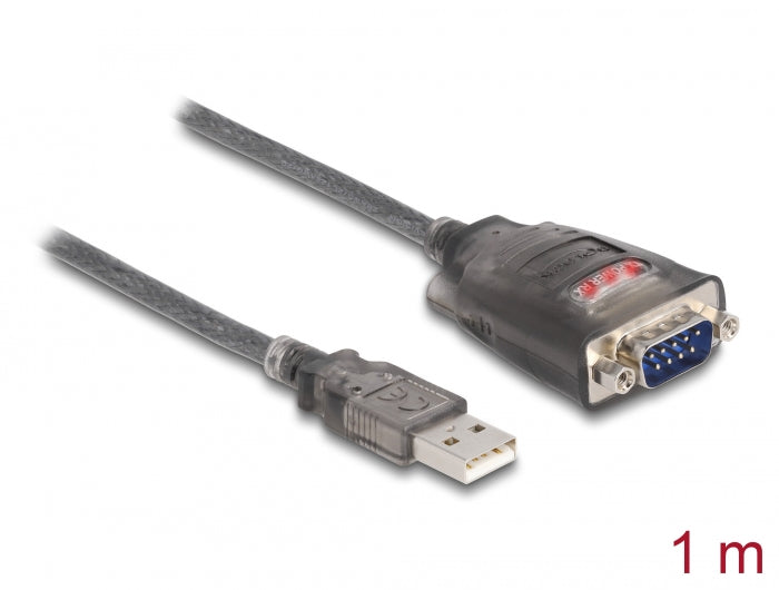 Delock Adapter USB 2.0 Typ-A zu 1 x Seriell RS-232 D-Sub 9 Pin Stecker mit Muttern mit 3 x LED 1 m