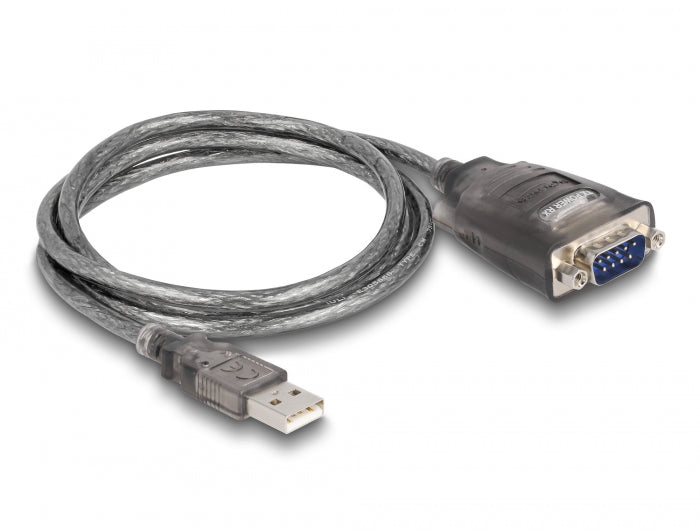 Delock Adapter USB 2.0 Typ-A zu 1 x Seriell RS-232 D-Sub 9 Pin Stecker mit Muttern mit 3 x LED 1 m