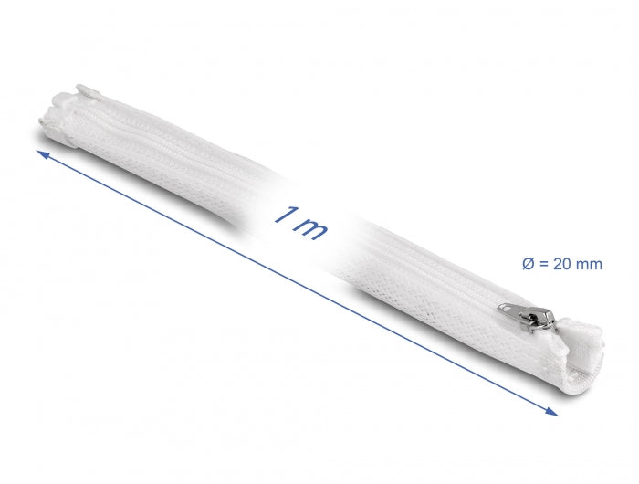 Delock Geflechtschlauch mit Reißverschluss hitzebeständig 1 m x 20 mm weiß