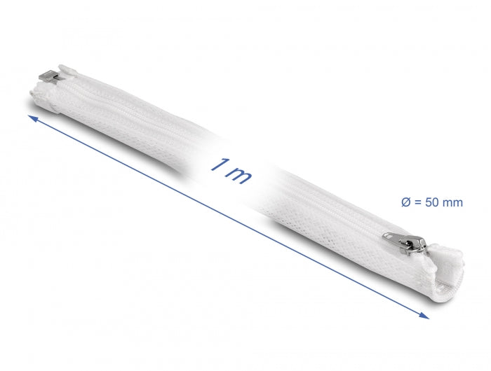Delock Geflechtschlauch mit Reißverschluss hitzebeständig 1 m x 50 mm weiß