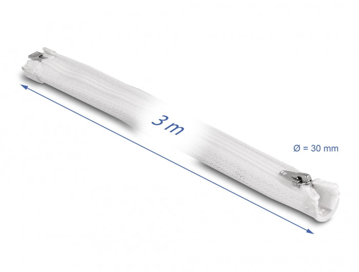 Delock Geflechtschlauch mit Reißverschluss hitzebeständig 3 m x 30 mm weiß
