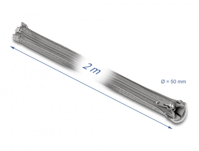 Delock Geflechtschlauch mit Reißverschluss hitzebeständig 2 m x 50 mm grau