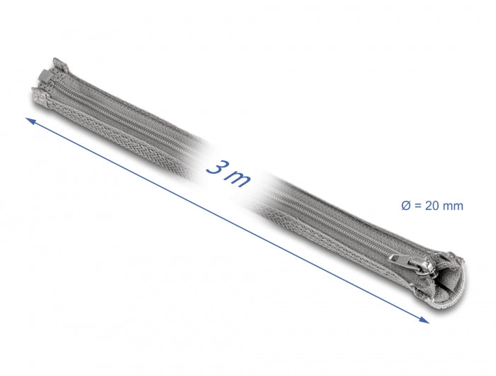 Delock Geflechtschlauch mit Reißverschluss hitzebeständig 3 m x 20 mm grau