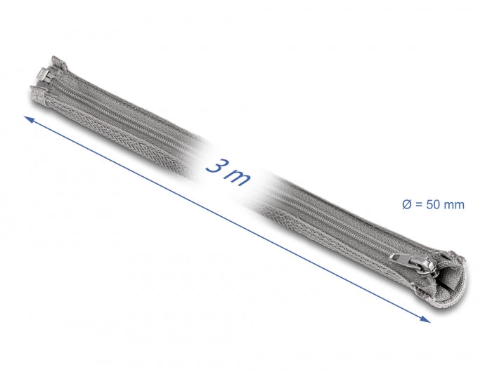 Delock Geflechtschlauch mit Reißverschluss hitzebeständig 3 m x 50 mm grau