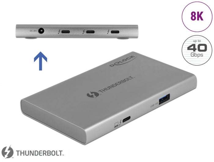 Delock Thunderbolt™ 4 Hub 3 Port mit zusätzlichem SuperSpeed USB 10 Gbps Typ-A Port - 8K