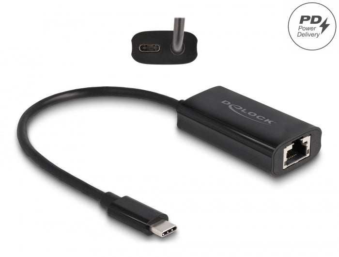 Delock USB Type-C™ Adapter zu Gigabit LAN mit Power Delivery 100 Watt