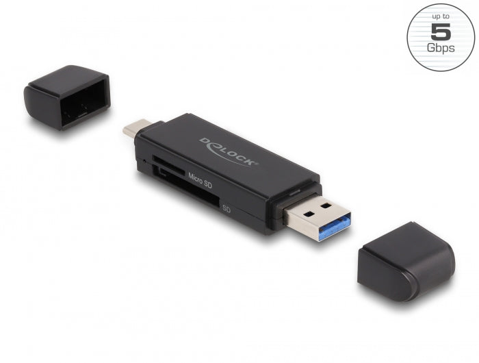 Delock Card Reader SuperSpeed USB 5 Gbps USB Type-C™ / Typ-A für SD und Micro SD Speicherkarten