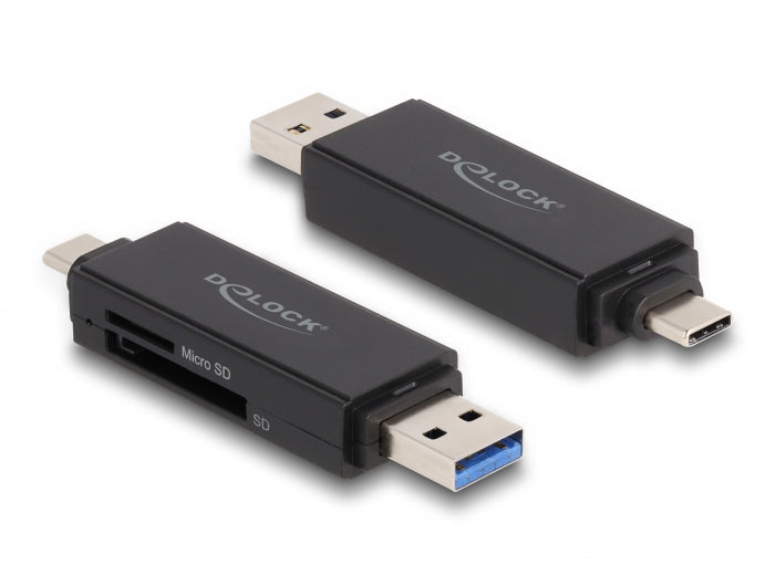 Delock Card Reader SuperSpeed USB 5 Gbps USB Type-C™ / Typ-A für SD und Micro SD Speicherkarten