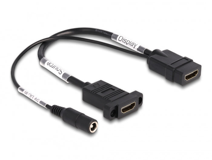 Delock HDMI Kabel 4K 60 Hz mit DC Einspeisung 2,1 x 5,5 mm 0,30 m zum Einbau
