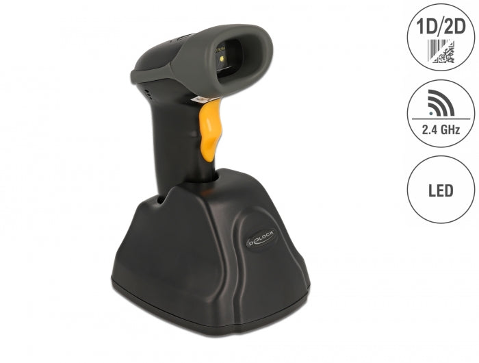 Delock 2,4 GHz Barcode Scanner 1D und 2D mit Ladestation - Mehrsprachig