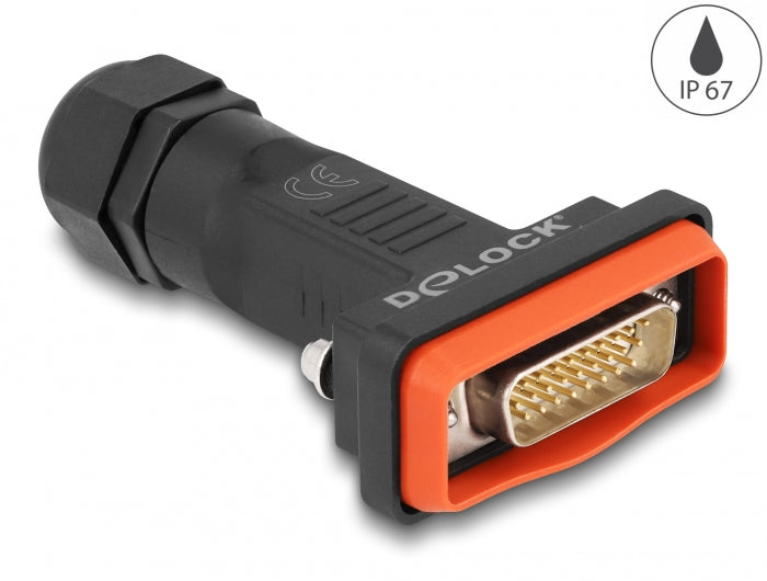 Delock D-Sub HD 26 Pin Stecker mit Gehäuse IP67 wasserfest
