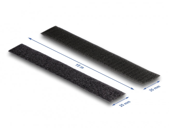 Delock Strapazierfähiges Klettband mit Haft- und Flauschband L 15 m x B 25 mm schwarz