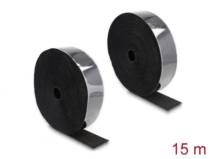 Delock Strapazierfähiges Klettband selbstklebend mit Haft- und Flauschband L 15 m x B 50 mm schwarz