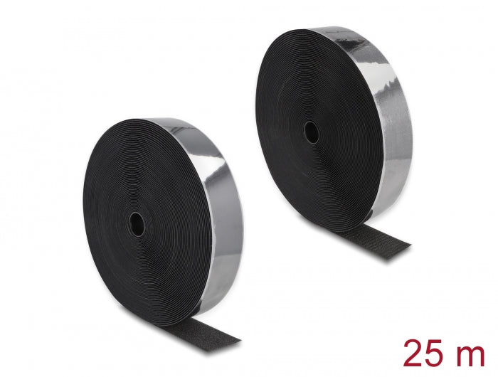 Delock Strapazierfähiges Klettband selbstklebend mit Haft- und Flauschband L 25 m x B 50 mm schwarz