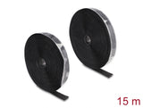 Delock Strapazierfähiges Klettband selbstklebend mit Haft- und Flauschband L 15 m x B 25 mm schwarz