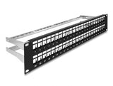 Delock 19″ Keystone Patchpanel 48 Port mit Entlastungsschienen 2 HE schwarz