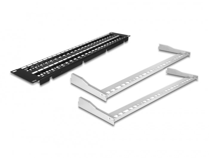 Delock 19″ Keystone Patchpanel 48 Port mit Entlastungsschienen 2 HE schwarz