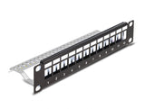 Delock 10″ Keystone Patchpanel 12 Port mit Entlastungsschiene 1 HE schwarz