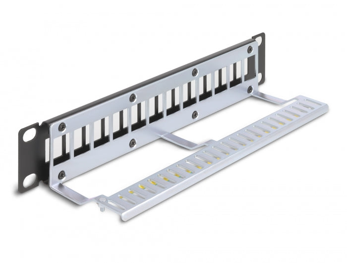 Delock 10″ Keystone Patchpanel 12 Port mit Entlastungsschiene 1 HE schwarz