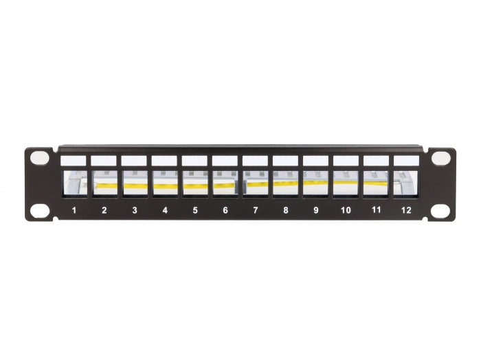 Delock 10″ Keystone Patchpanel 12 Port mit Entlastungsschiene 1 HE schwarz