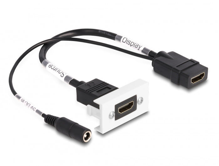 Delock Easy 45 HDMI 4K 60 Hz Modul mit DC Einspeisung 2,1 x 5,5 mm und Kabelpeitsche, 22,5 x 45 mm