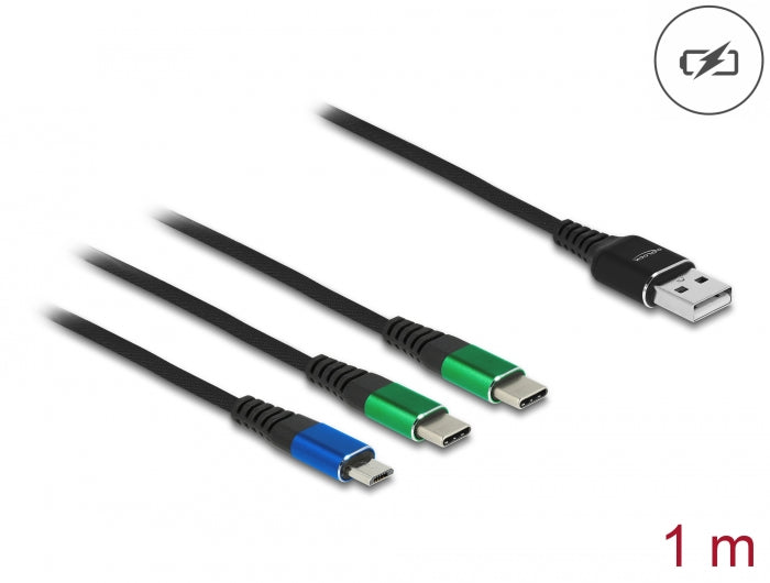 Delock USB Ladekabel 3 in 1 Typ-A zu Micro USB / 2 x USB Type-C™ 1 m