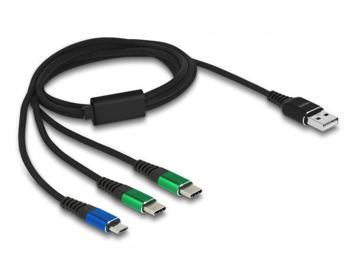 Delock USB Ladekabel 3 in 1 Typ-A zu Micro USB / 2 x USB Type-C™ 1 m