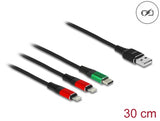 Delock USB Ladekabel 3 in 1 Typ-A zu 2 x Lightning™ / USB Type-C™ 30 cm