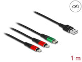 Delock USB Ladekabel 3 in 1 Typ-A zu 2 x Lightning™ / USB Type-C™ 1 m
