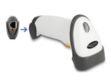 Delock USB Barcode Scanner 1D mit Anschlusskabel und Halterung - Laser - hellgrau