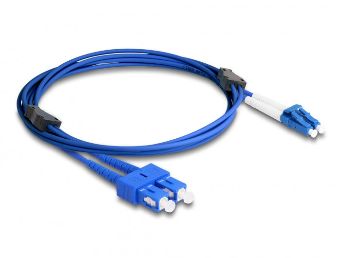 Delock LWL Kabel mit Metallarmierung LC Duplex zu SC Duplex Singlemode OS2 2 m
