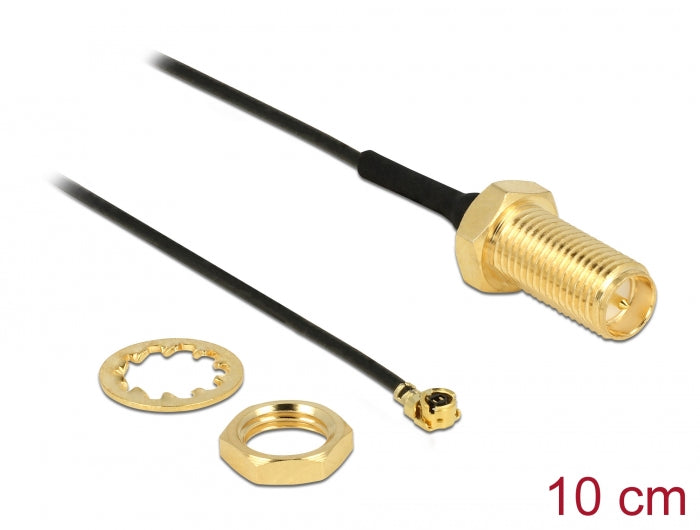 Delock Antennenkabel RP-SMA Buchse zum Einbau zu I-PEX Inc., MHF® I Stecker 1.13 10,0 cm Gewindelänge 10 mm