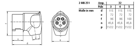 MENNEKES CEE-Winkelstecker 5p 32A IP44 3266 400V/rt 6h Schraubkl Kst