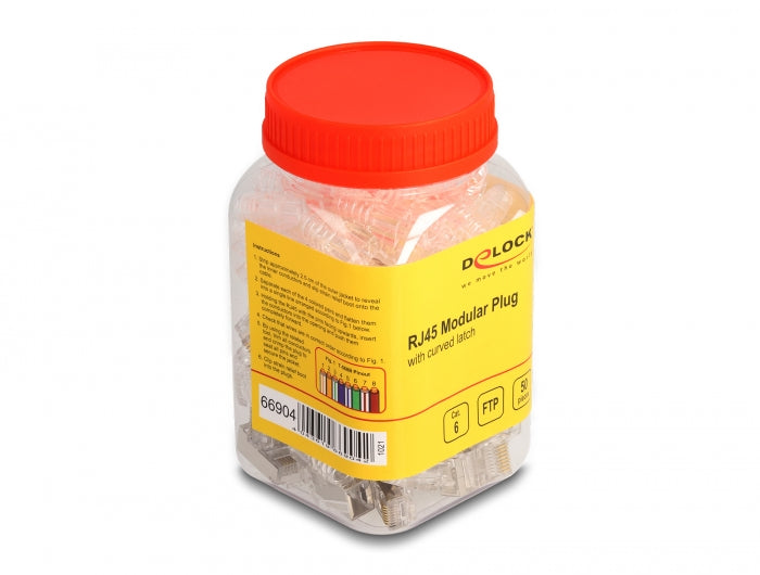 Delock RJ45 Modularer Stecker mit gebogener Rastnase Cat.6 und Knickschutztülle 50er Set