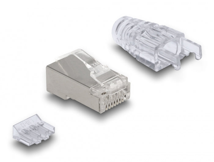 Delock RJ45 Modularer Stecker mit gebogener Rastnase Cat.6 und Knickschutztülle 50er Set