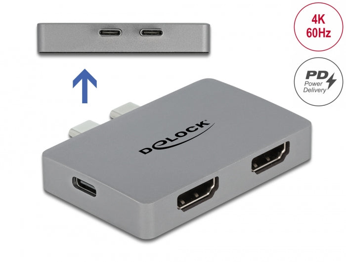 Delock Dual HDMI Adapter mit 4K 60 Hz und PD 3.0 für MacBook