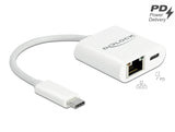 Delock USB Type-C™ Adapter zu Gigabit LAN 10/100/1000 Mbps mit Power Delivery Anschluss weiß