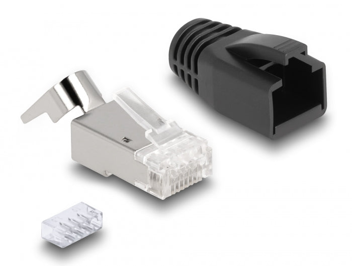 Delock RJ45 Modularer Stecker mit Zugentlastung Cat.6A, Cat.7 und Knickschutztülle 25er Set
