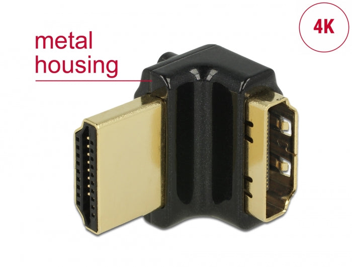 Delock Adapter High Speed HDMI mit Ethernet – HDMI-A Buchse > HDMI-A Stecker 4K 90° gewinkelt oben schwarz