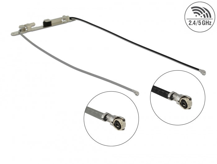 Delock WLAN Doppelantenne 2 x I-PEX Inc., MHF® 4L Stecker 802.11 ac/a/h/b/g/n 1,12 - 3,18 dBi 1.13 36 cm intern Schraubmontage oder Klebemontage